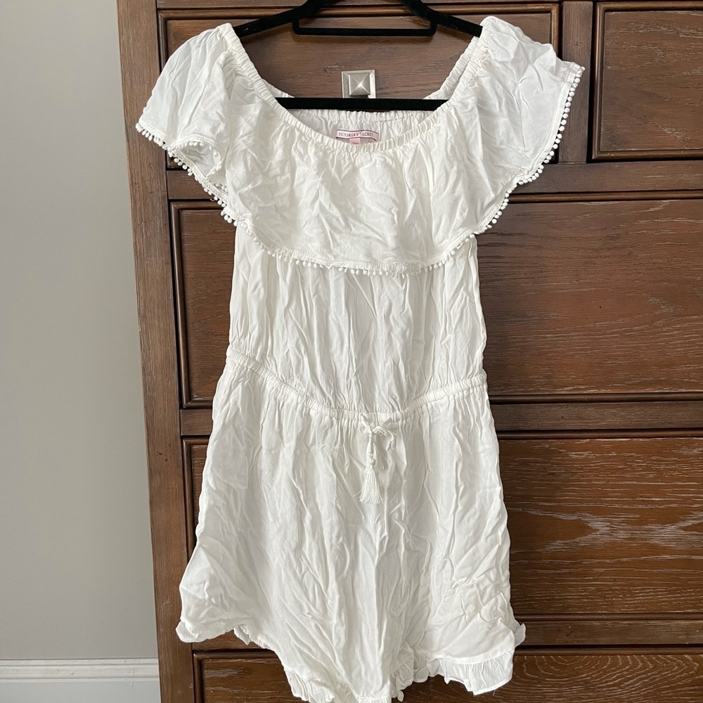 White Off-Shoulder Swim Cover-Up Romper